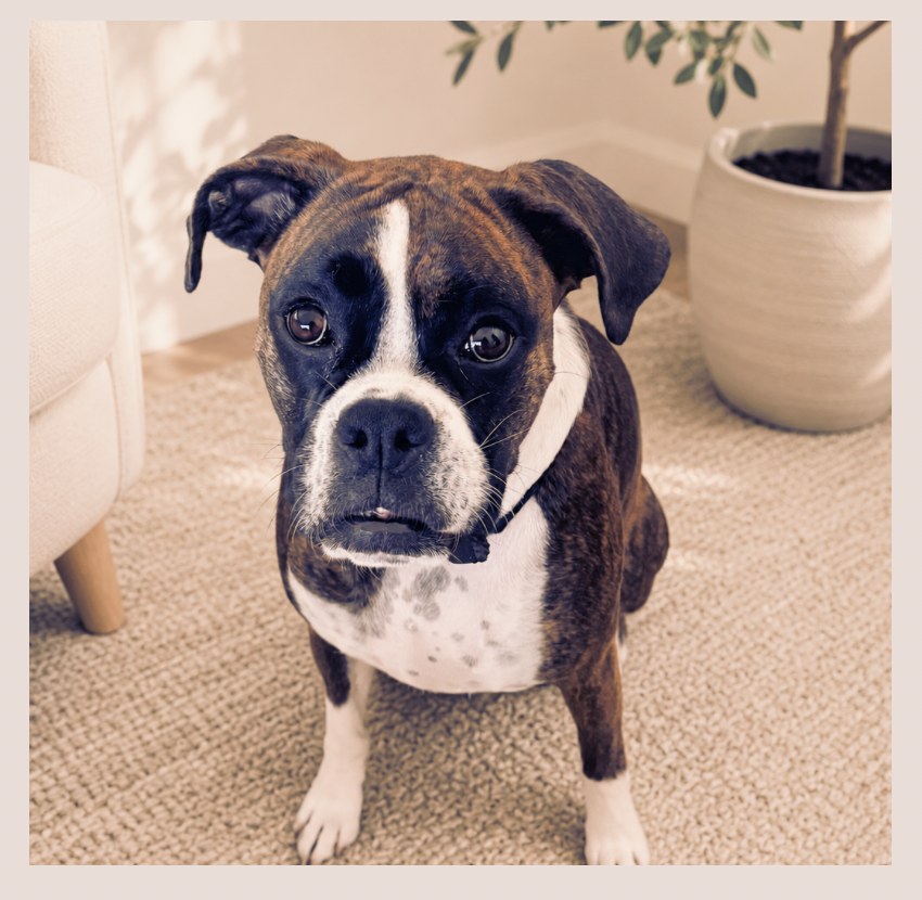 Portrait of Brooklyn, a brindle Boxer